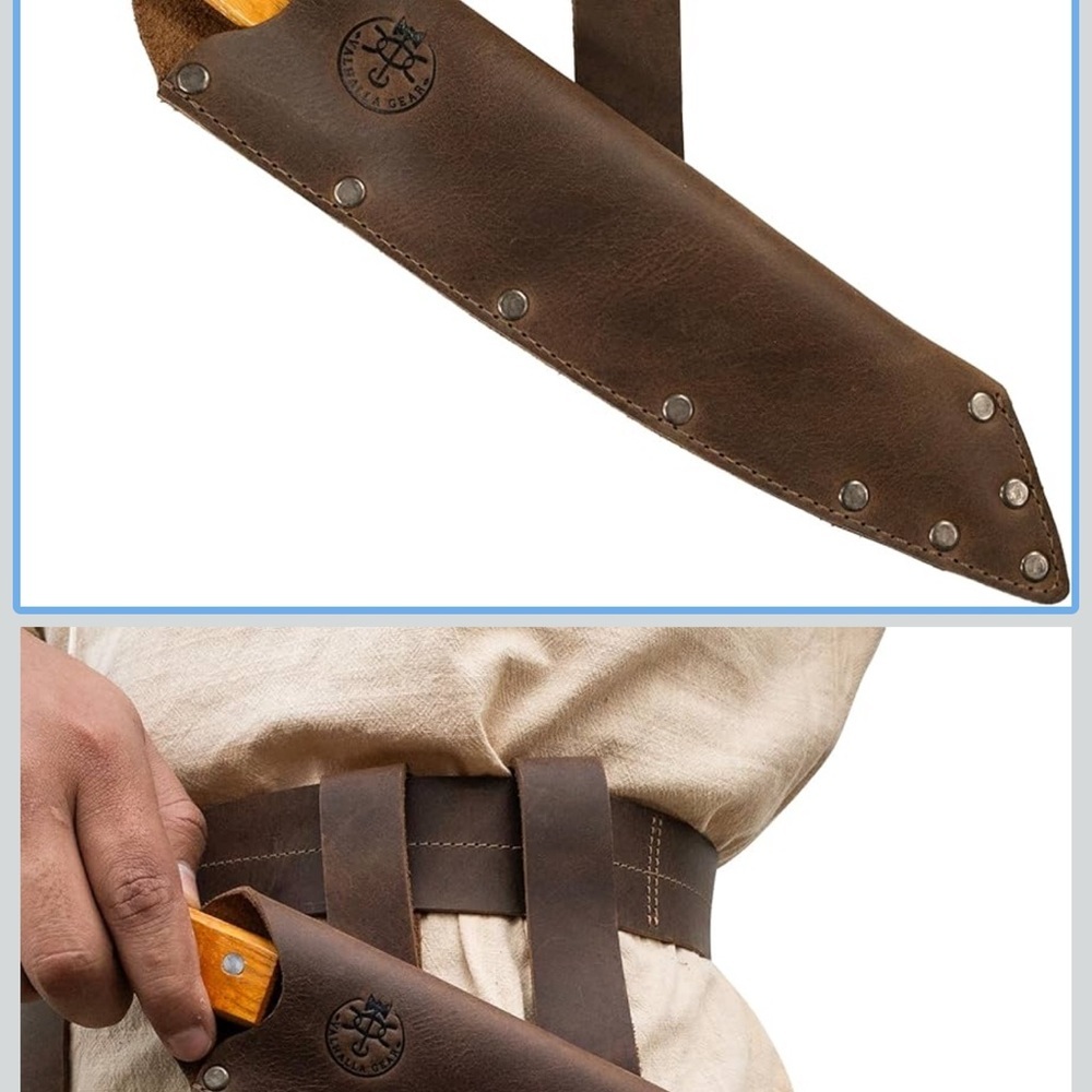 Valhalla Gear full grain leather bourbon brown double belt loop knife holder - Picture 5 of 7